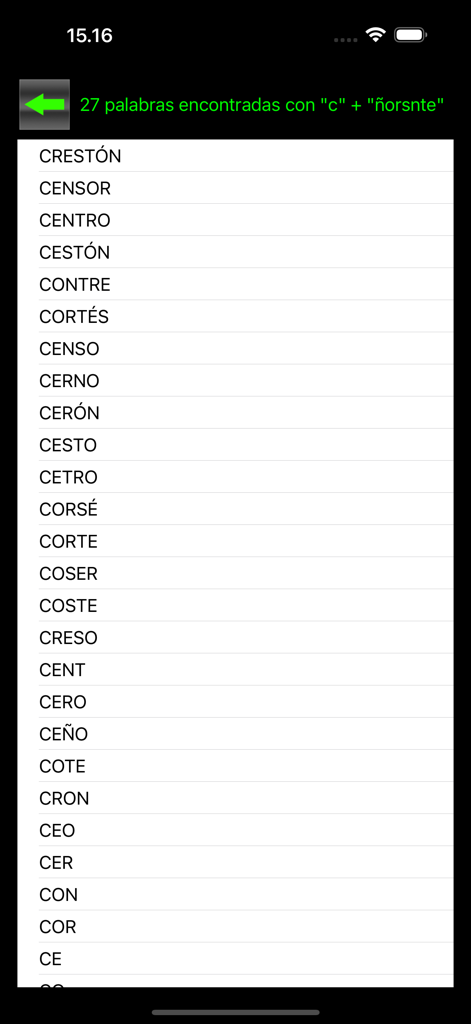 List of Spanish words generated by LetMix app for Wordfeud