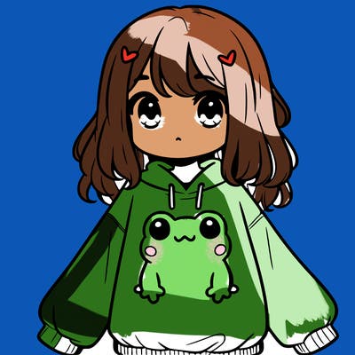 girl wearing frogging sweatshirt