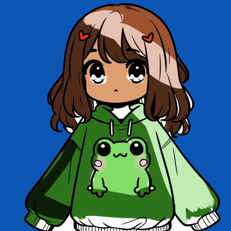 girl wearing frogging sweatshirt