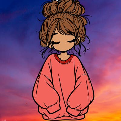 girl with baggy sweatshirt and messy bun