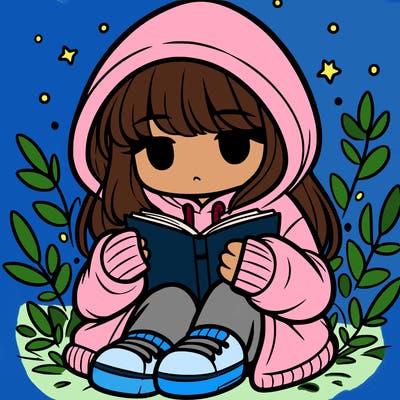 girl in oversized hoodie reading a book