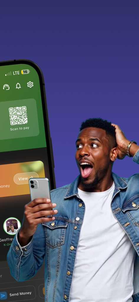 KOWRI - Excited user with a smartphone using the kowri app scan to pay feature