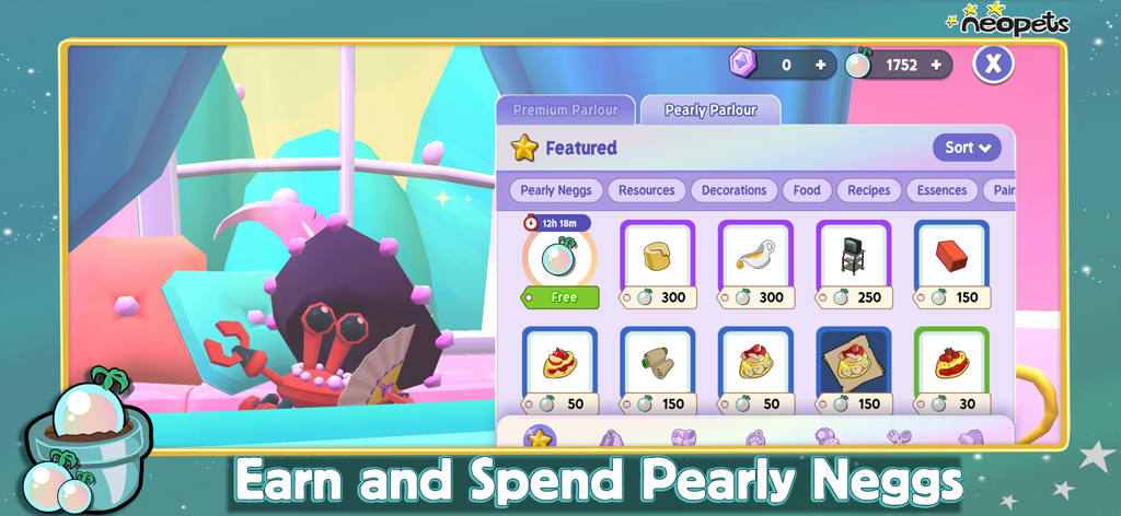 Neopets: Tales of Dacardia - Neopets Tales of Dacardia Pearly Parlour shop showing in-game items for purchase