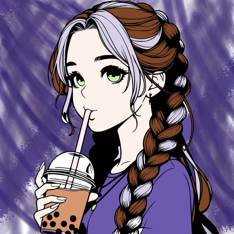 realistic girl with braided hair drinking boba