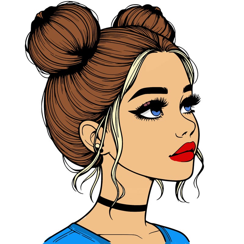 realistic girl with buns on the top of her head
