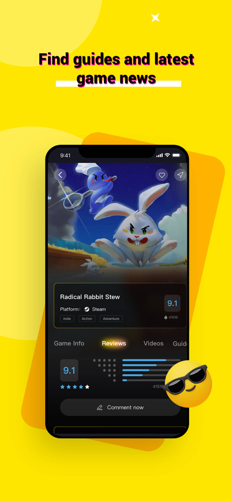 JoyArk app screen showing game reviews and ratings for Radical Rabbit Stew