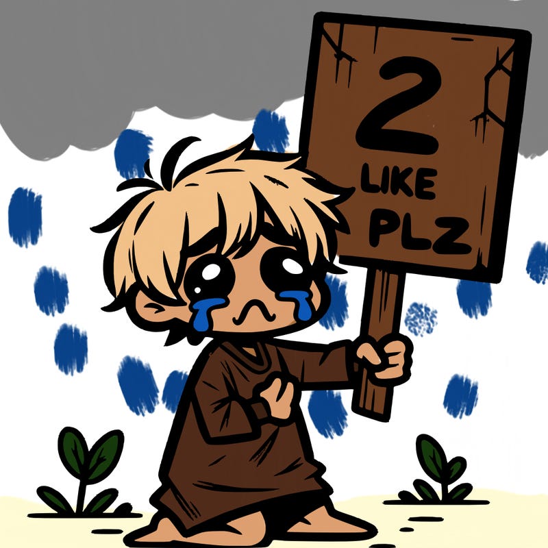 small poor toddler crying with sign that says 2 like plz