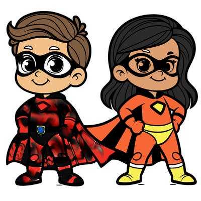 2 superheroes one is a boy of 5 and one is a girl 3 years