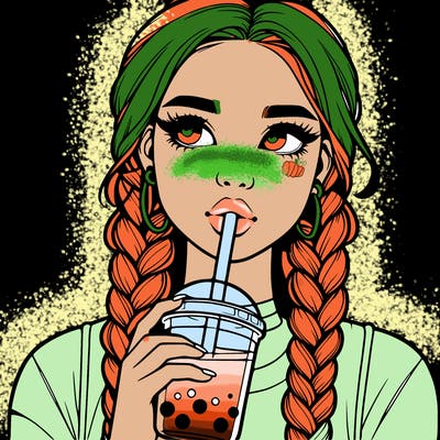realistic girl with braided hair drinking boba