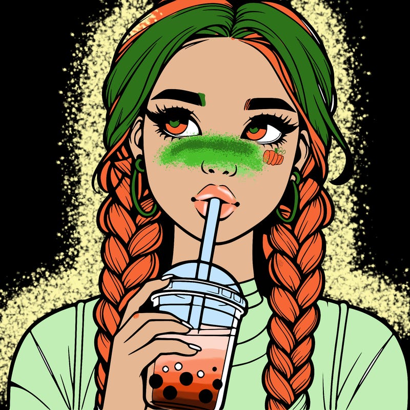 realistic girl with braided hair drinking boba