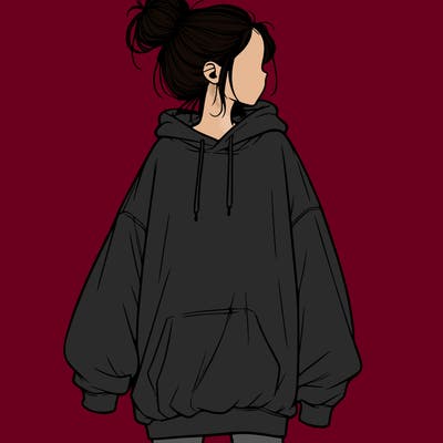 realistic girl with a oversized sweatshirt on and a bun