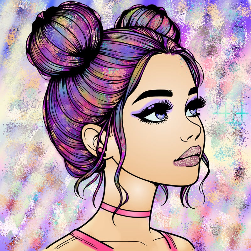 realistic girl with buns on the top of her head