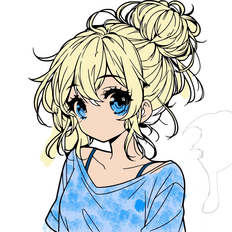 a beautiful anime girl with a messy bun