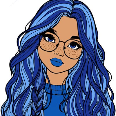 girl with long hair and freckles and glasses realistic