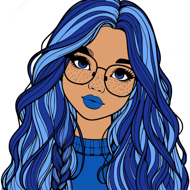 girl with long hair and freckles and glasses realistic
