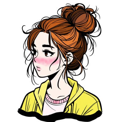 realistic teenage girl with a messy bun