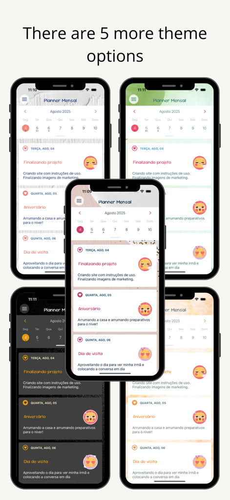 MyMind Diary - Múltiples temas de color estéticos para la interfaz de la aplicación del planificador mensual MyMind Diary.