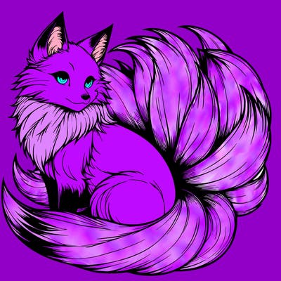 realistic detailed 9 tailed anime fox