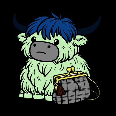 highland cow in a purse
