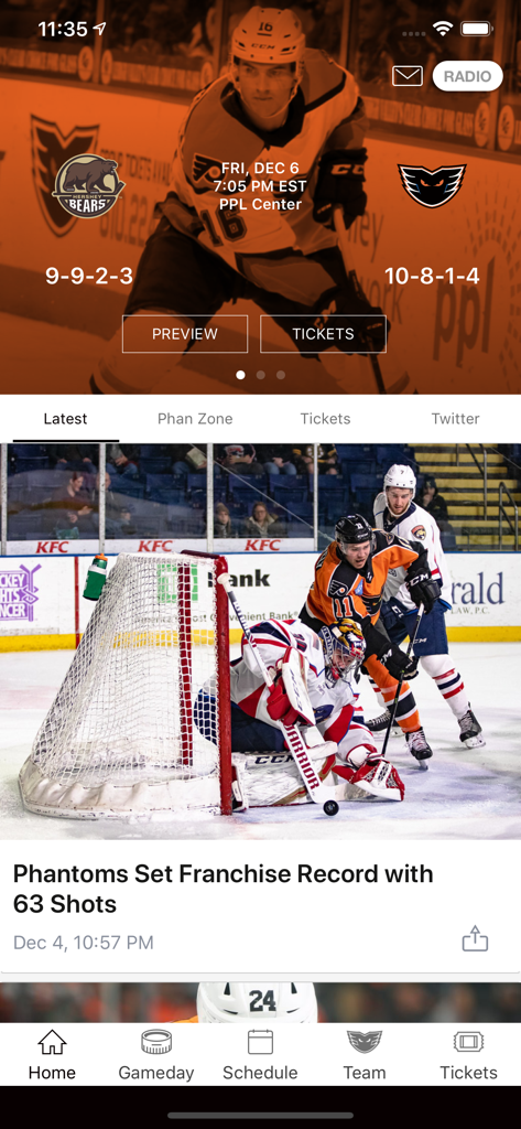 Phantoms365 - Interface of the Phantoms365 app showing game schedules and team news