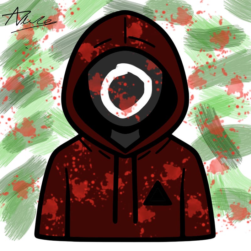 a person with non face waering a hoodie with a small triangle symbol