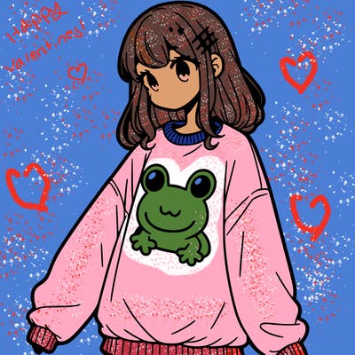 girl wearing frogging sweatshirt