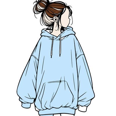 realistic girl with a oversized sweatshirt on and a bun