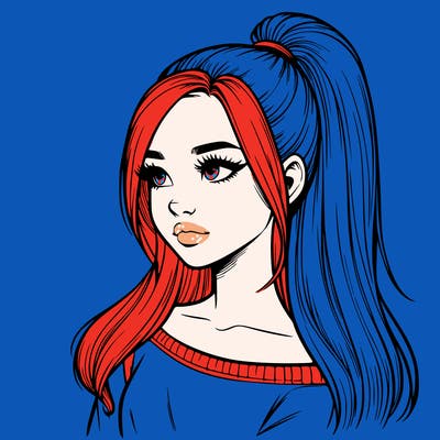 realistic girl with a high ponytail