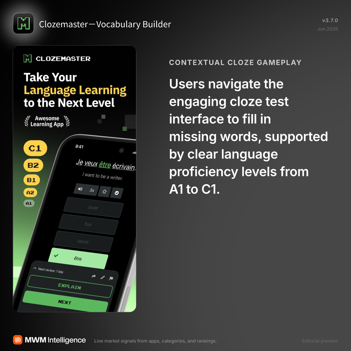 Clozemaster－Vocabulary Builder - Education App | MWM