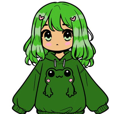 girl wearing frogging sweatshirt