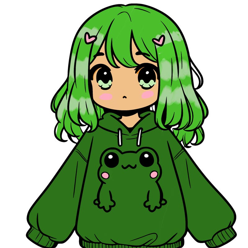 girl wearing frogging sweatshirt