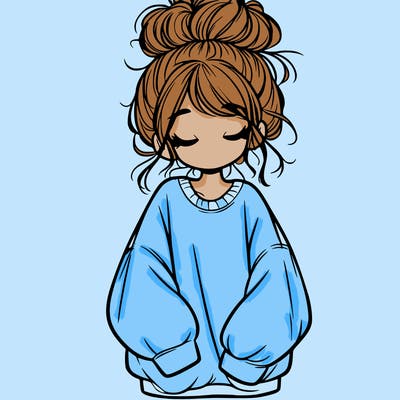 girl with baggy sweatshirt and messy bun