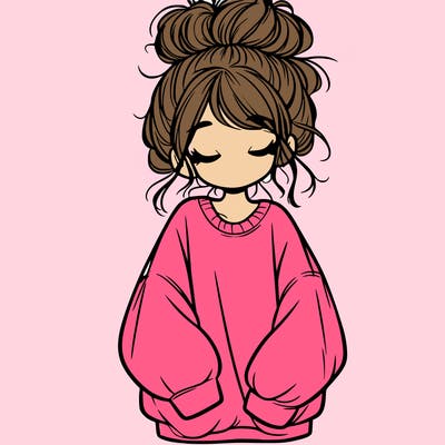 girl with baggy sweatshirt and messy bun