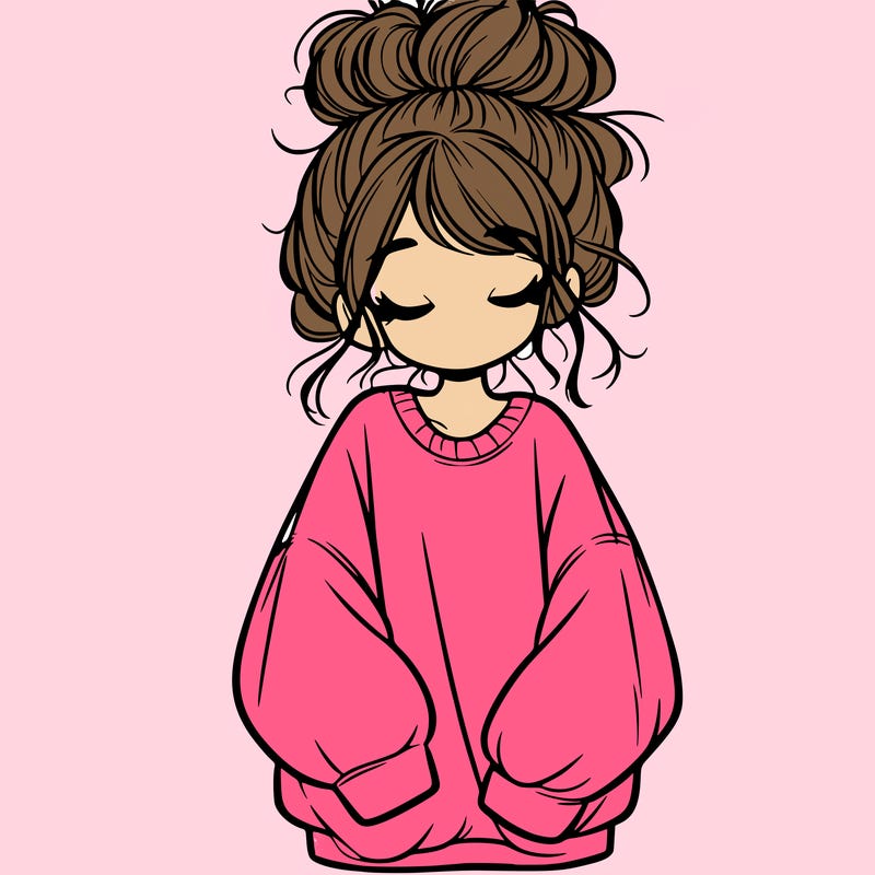 girl with baggy sweatshirt and messy bun