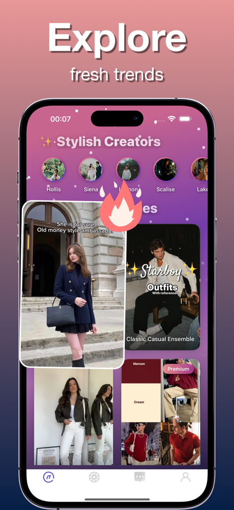 Prelo app interface for exploring fashion trends and stylish creator content