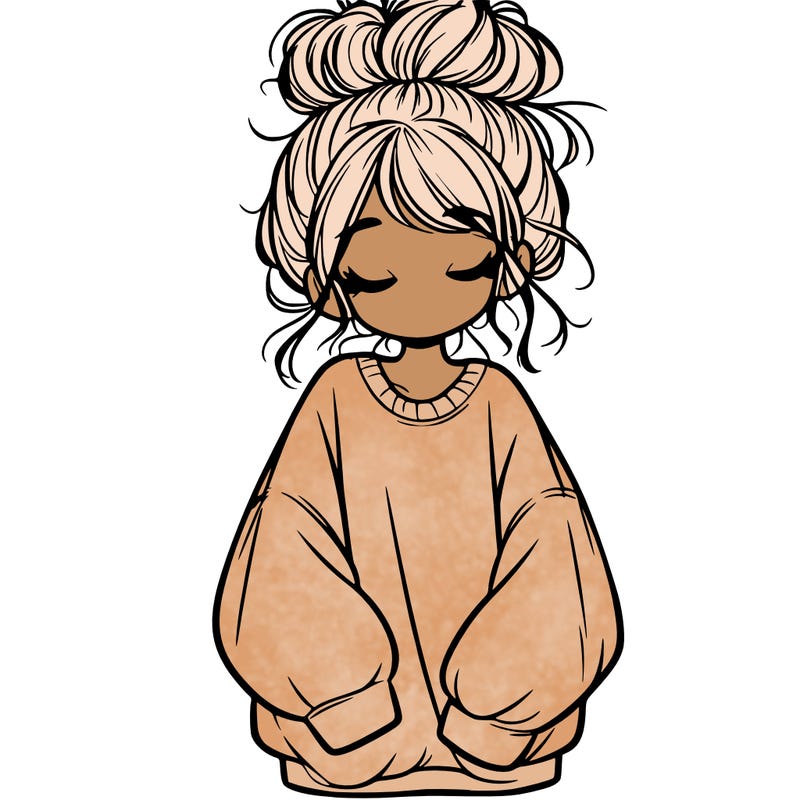 girl with baggy sweatshirt and messy bun