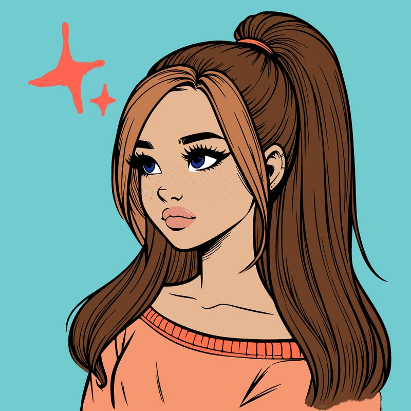 realistic girl with a high ponytail