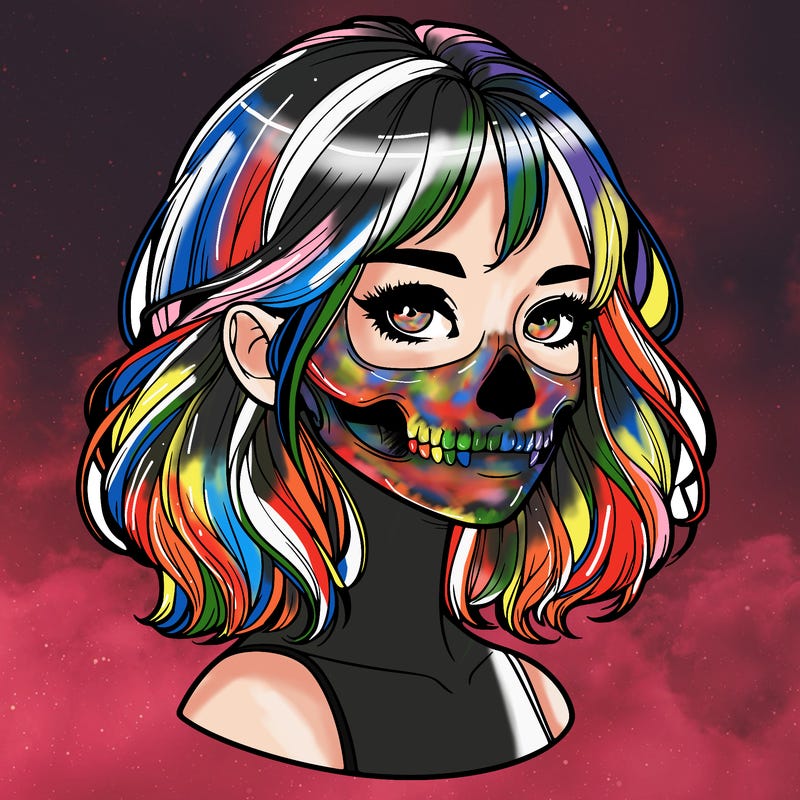 realistic girl with skull