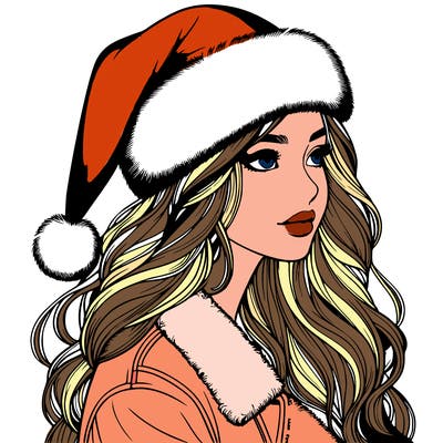 realistic girl in santa hat