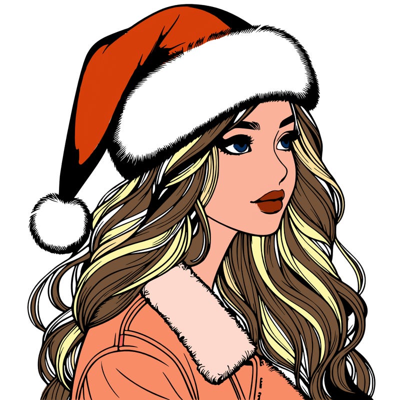 realistic girl in santa hat
