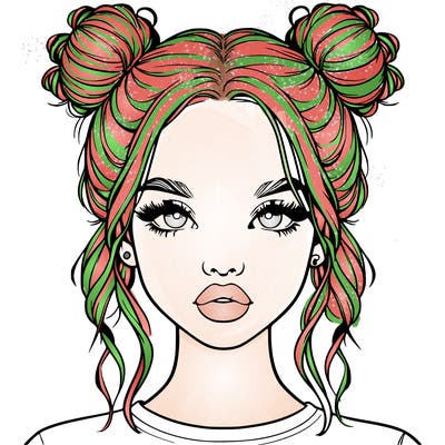 realistic girl with two buns in hair and lips