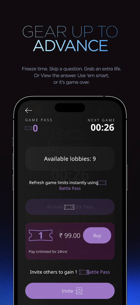 Super.One app interface for purchasing a Battle Pass and game gear