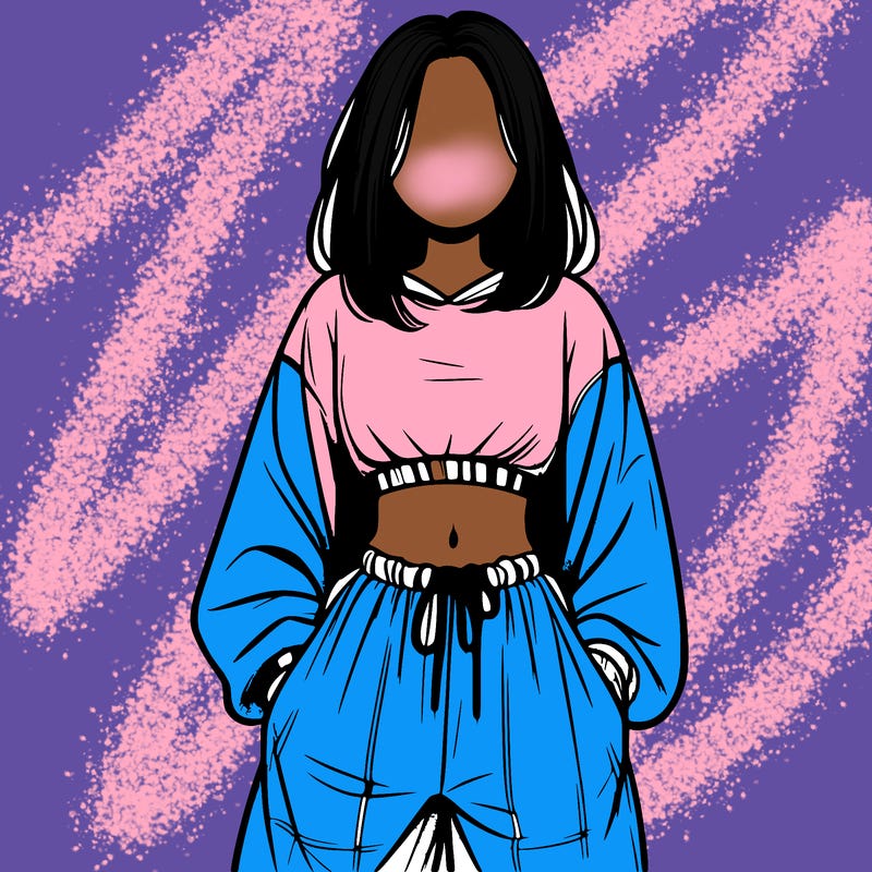 realistic girl faceless with baggy pants and a crop top