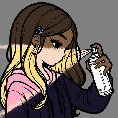 a realistic girl spray painting