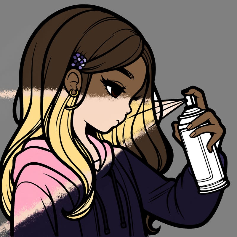 a realistic girl spray painting