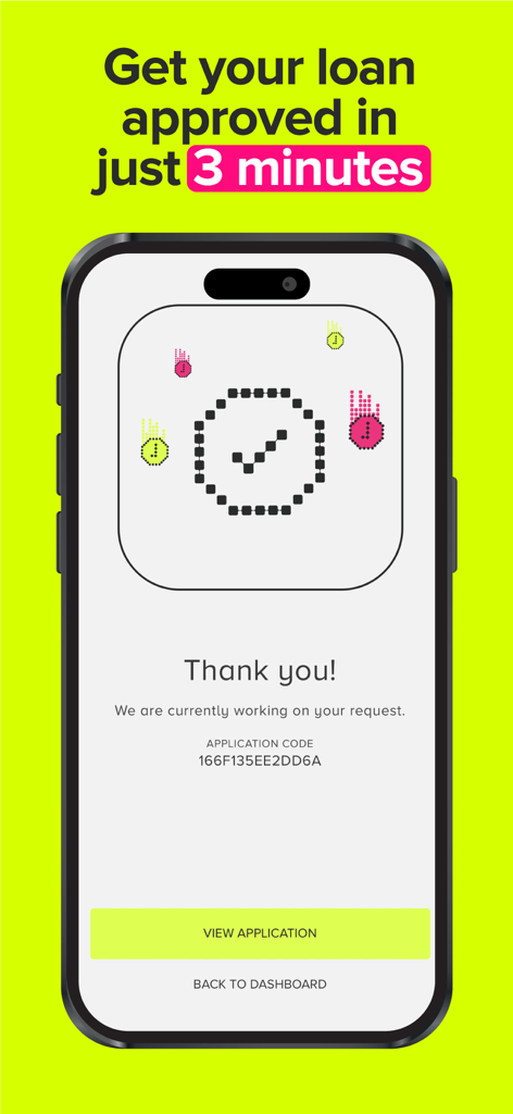 Cash Plus Digital app screen showing a successful loan application submission and a promise of approval in 3 minutes.