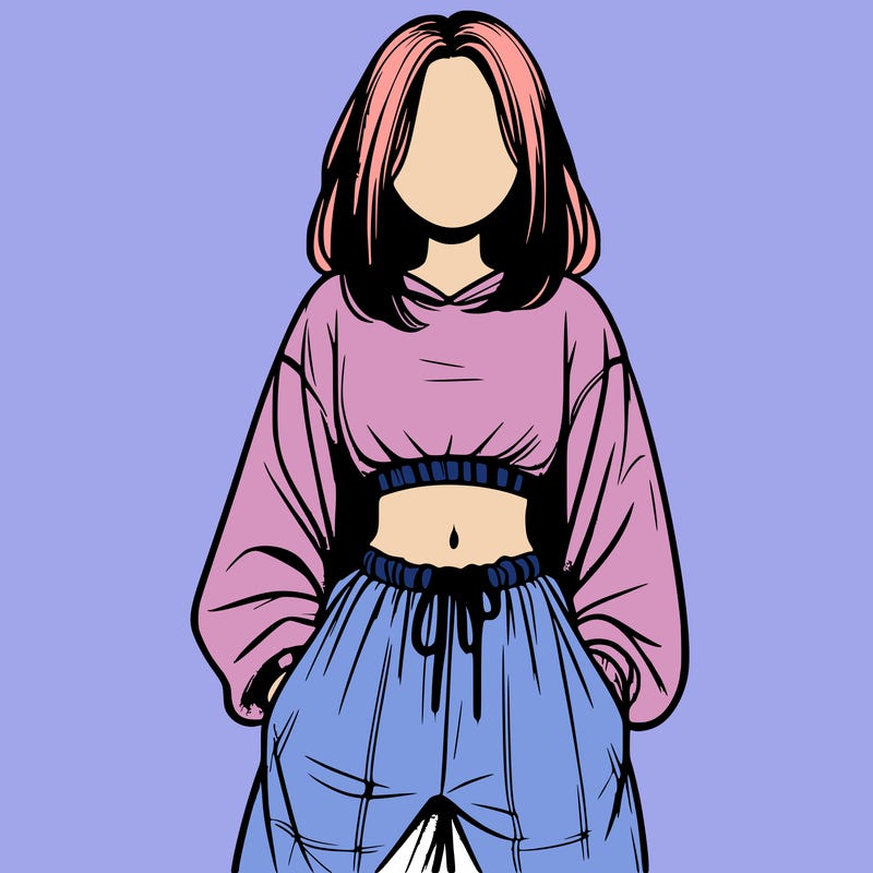 realistic girl faceless with baggy pants and a crop top