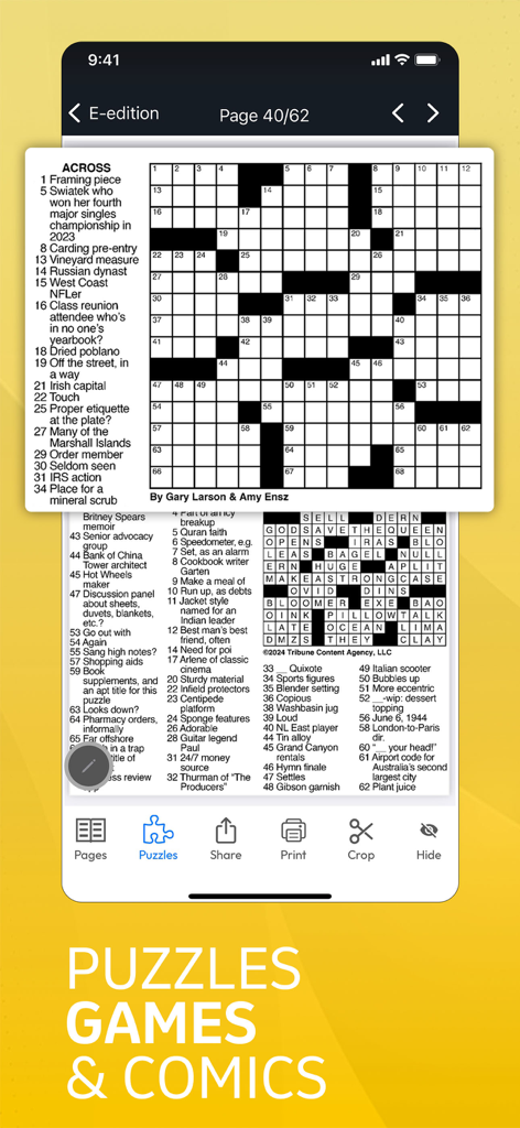 Billings Gazette - Digital crossword puzzle and clues featured in the Billings Gazette mobile app E-edition.
