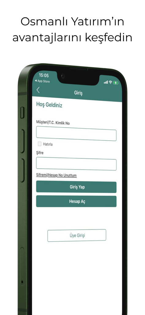 Osmanlı Mobil - Login screen of the Osmanli Mobil financial trading app
