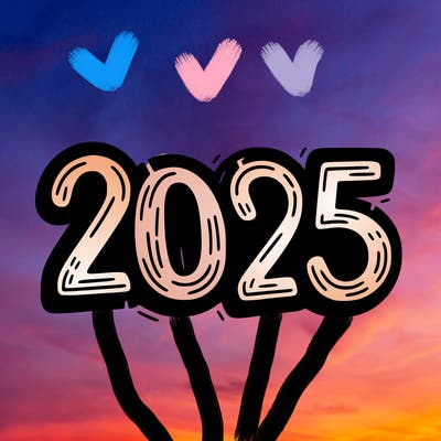 one line scrawled numbers sketch design “2025”